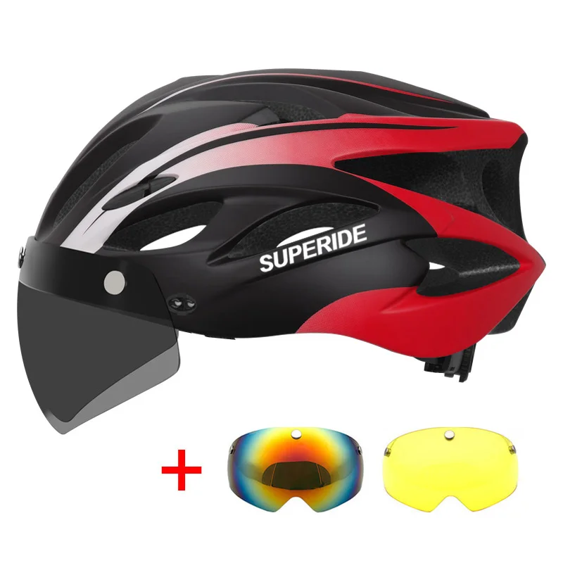 SUPERIDE Rechargeable Road Bike Helmet Men Women Cycling Helmet with Visor & Rearlight Sports MTB Bicycle Helmet with TT Lens