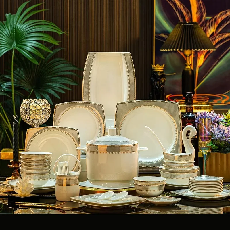 2025 New Bone China Tableware Set For Home Use, Light Luxury High-end Jingdezhen Ceramic Bowls And Plates For Moving House