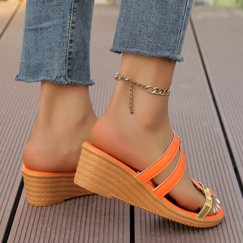 Comfortable Women's Contrast Color Wedge Sandals Casual Open Toe Summer Shoes Women Lightweight Non Slip Beach Sandalias Mujer