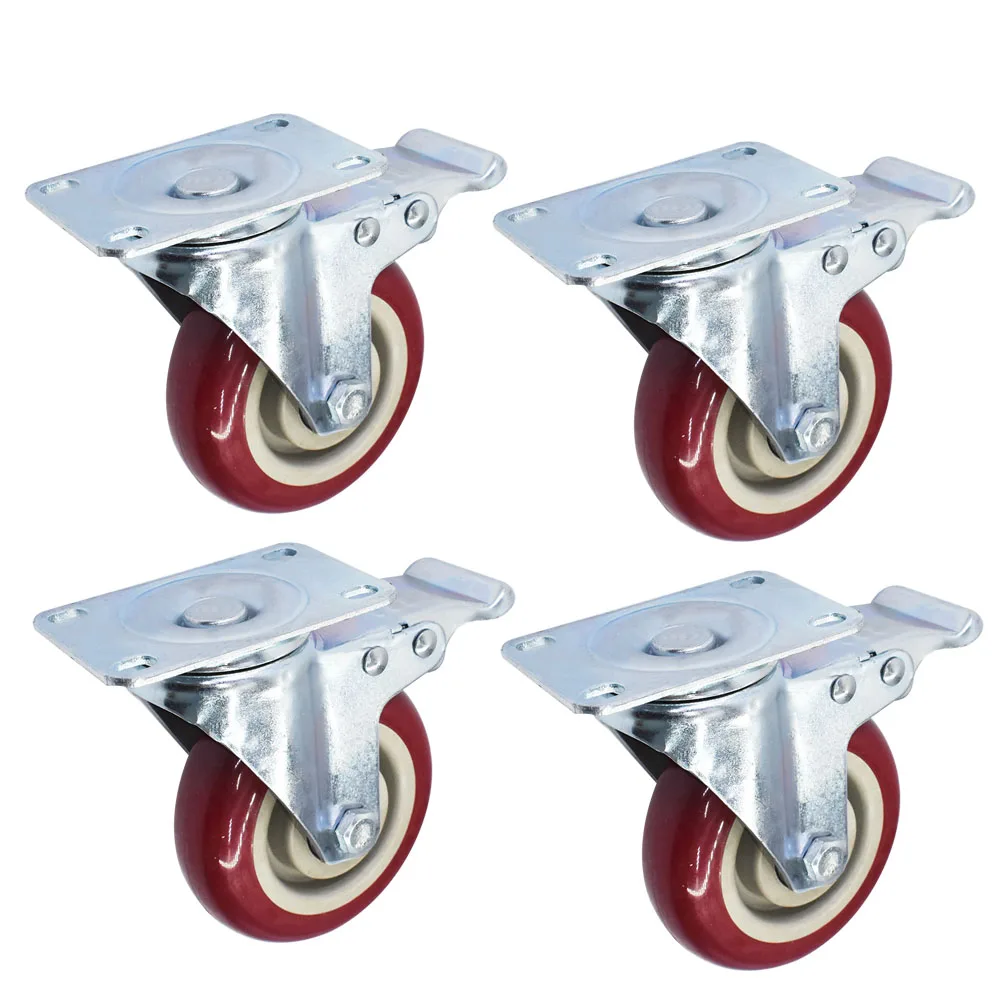 4-Pack 4in Red Caster Wheel Omni-Directional Swivel Casters with Brake