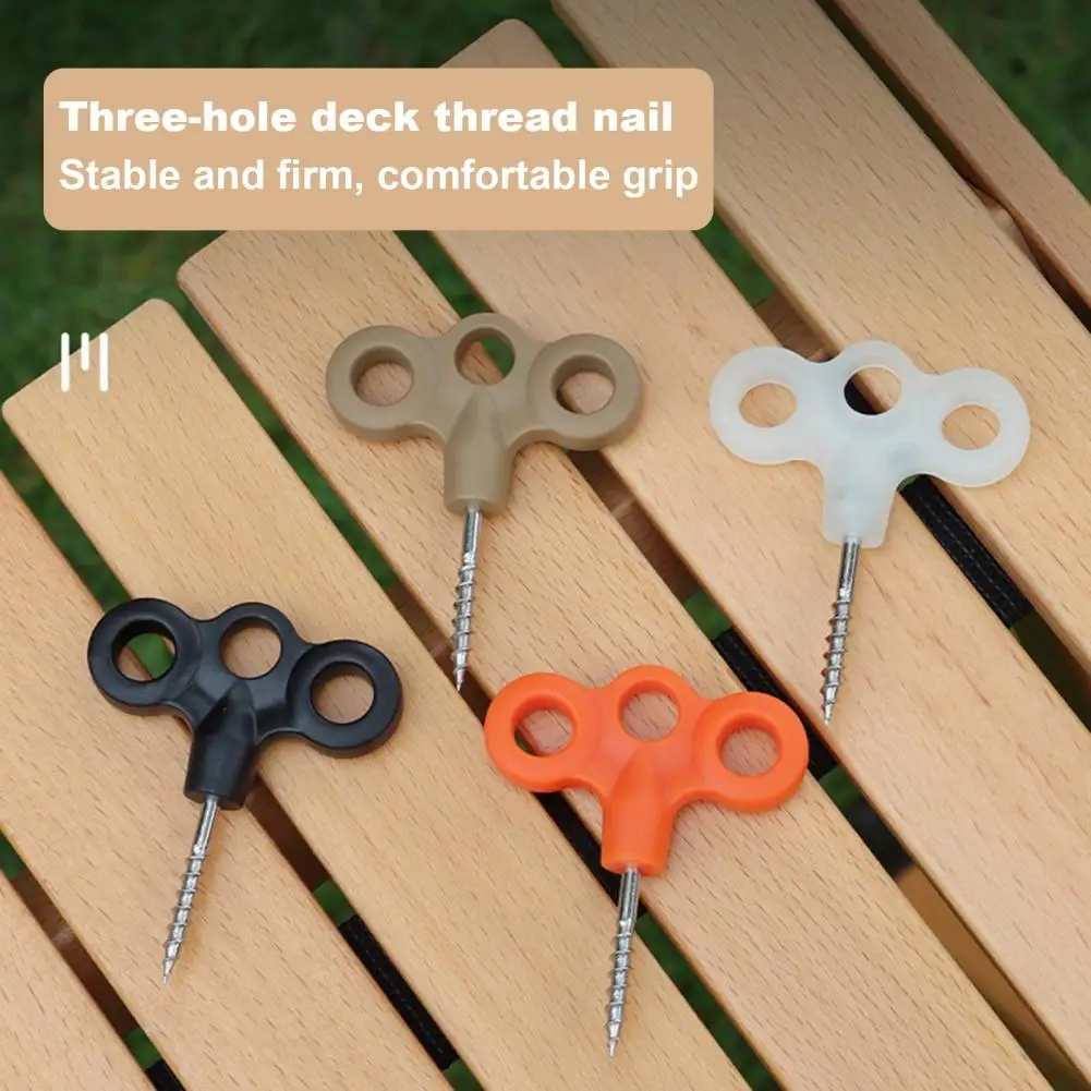 2 Pcs Three-eye Thread Ground Anchors Stainless Steel Camping Hiking Trampoline Tents Windproof Rope Fixing Buckle Earth Nail 97