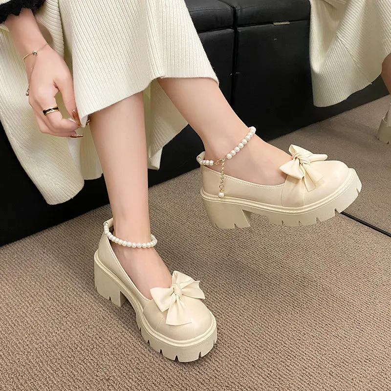 Lolita Shoes Women Japanese Style Mary Jane Shoes Women Vintage Shallow High Heels Chunky Platform Shoes Cosplay Female Sandals