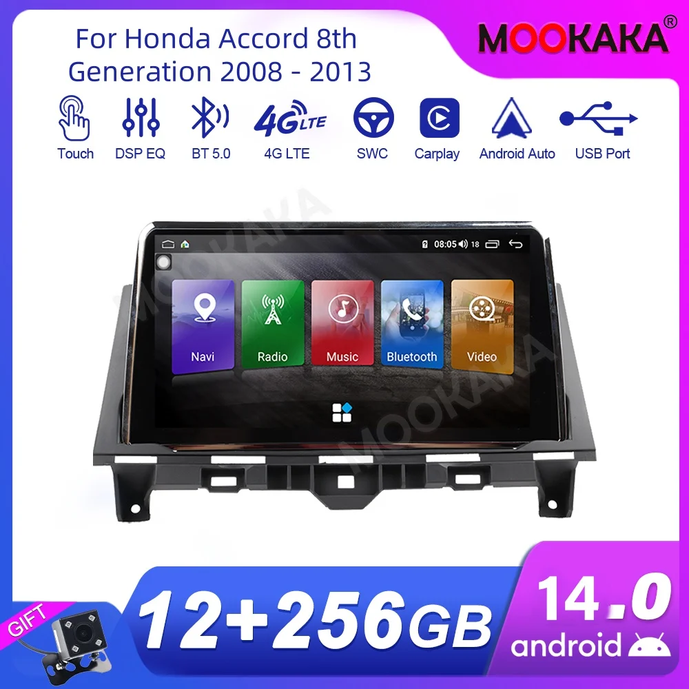 For Honda Accord 8th Generation 2008 - 2013 Car Radio Multimedia Player Wireless Carplay Android Auto Autoradio Stereo GPS Navi