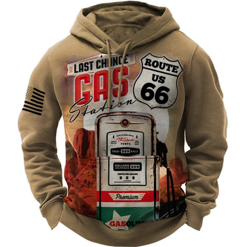 

Vintage Men's Hoodies 3d Moto Print Clothes Route 66 Sweater Fashion Hoodie Streetwear Casual Jacket For Men Oversize Sweatshirt