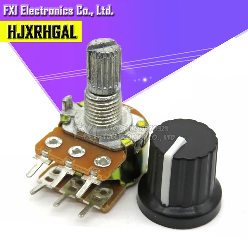 5Sets 5PCS+5PCS WH148 B1K ~ B1M ohm 1K 2K 5K 10K 20K 6Pin 15mm 10K 3 Terminal Linear Taper Rotary potentiometer for Arduino