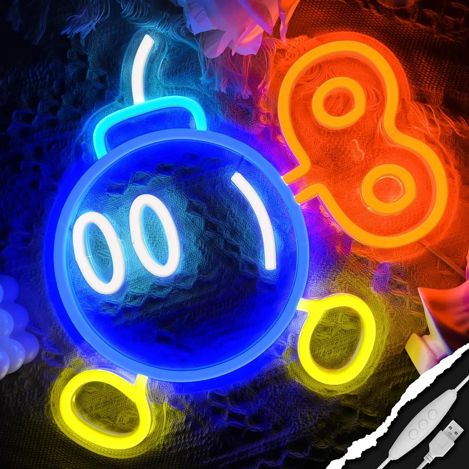 USB Dimmable Cartoon Bomb Neon Sign Funny Character LED Light for Bedroom Game Room Bar Decor Cool Bomb Shape Mood Lighting Gift