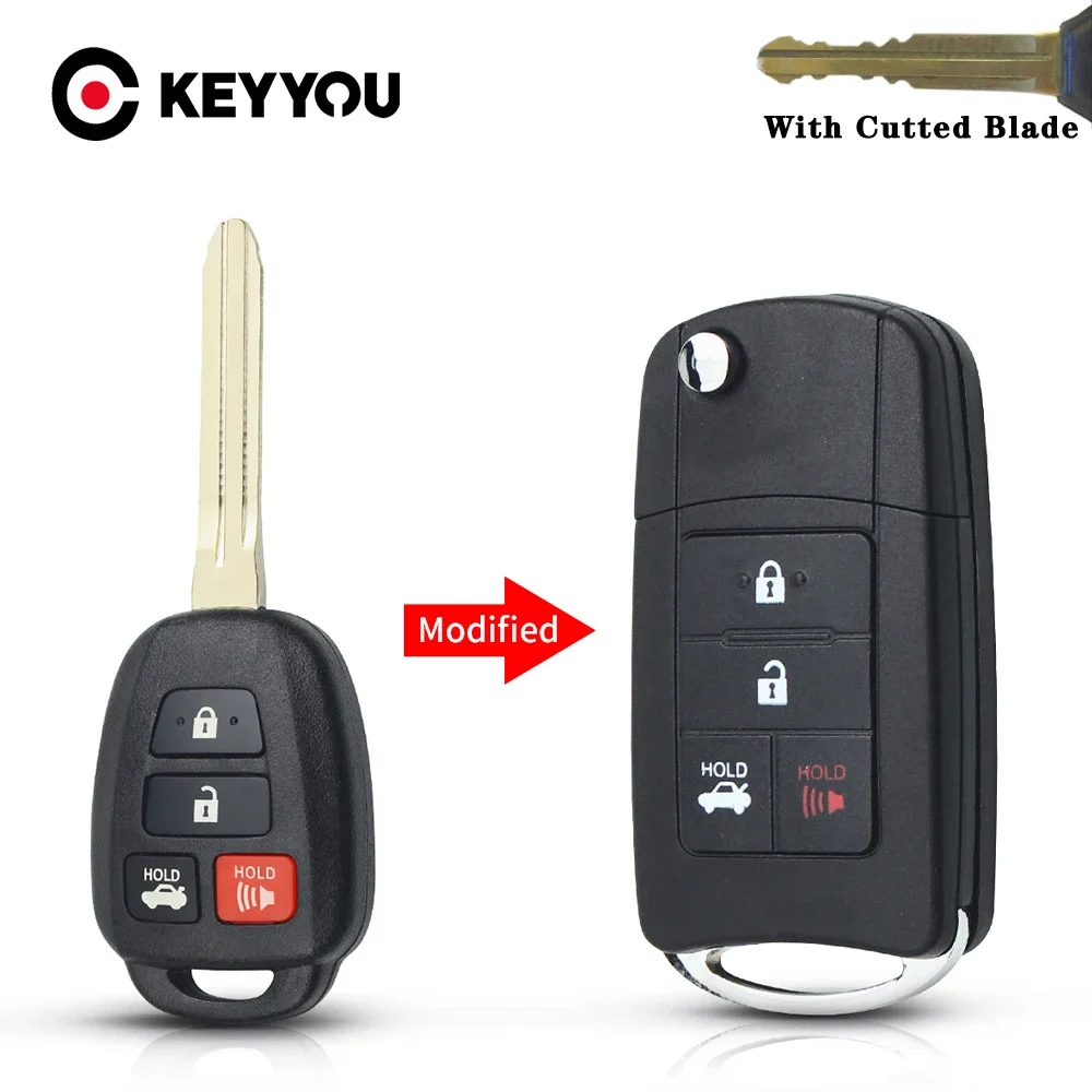 

KEYYOU Uncut/Cut Key TOY43 Blade Modified Flip Folding Remote Key Shell For TOYOTA Reiz Corolla Camry RAV Fob Case