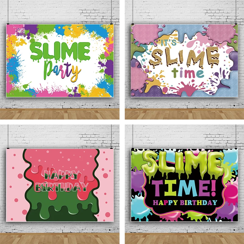 

Slime Time Party Backdrop Happy Birthday Charm Slime Theme Decoration Banner for Kids Boys Girls Graffiti Photo Background Props