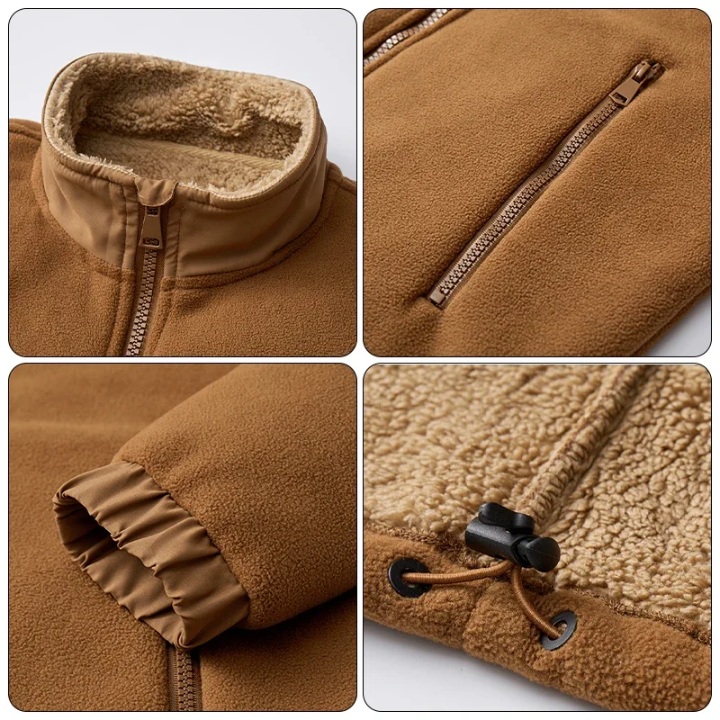 

Men's Fleece Coat Outdoor Retro Thickened Casual Fleece Jacket Men Travel Windproof Warm Fleece Jackets