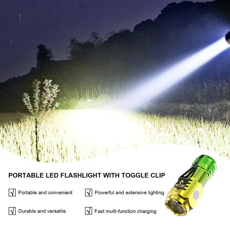 LED Flashlight Camping Torch Mini Rechargeable Water Resistances Flashlight Built In Magnet Portable Toggle Clip Tactical Torch