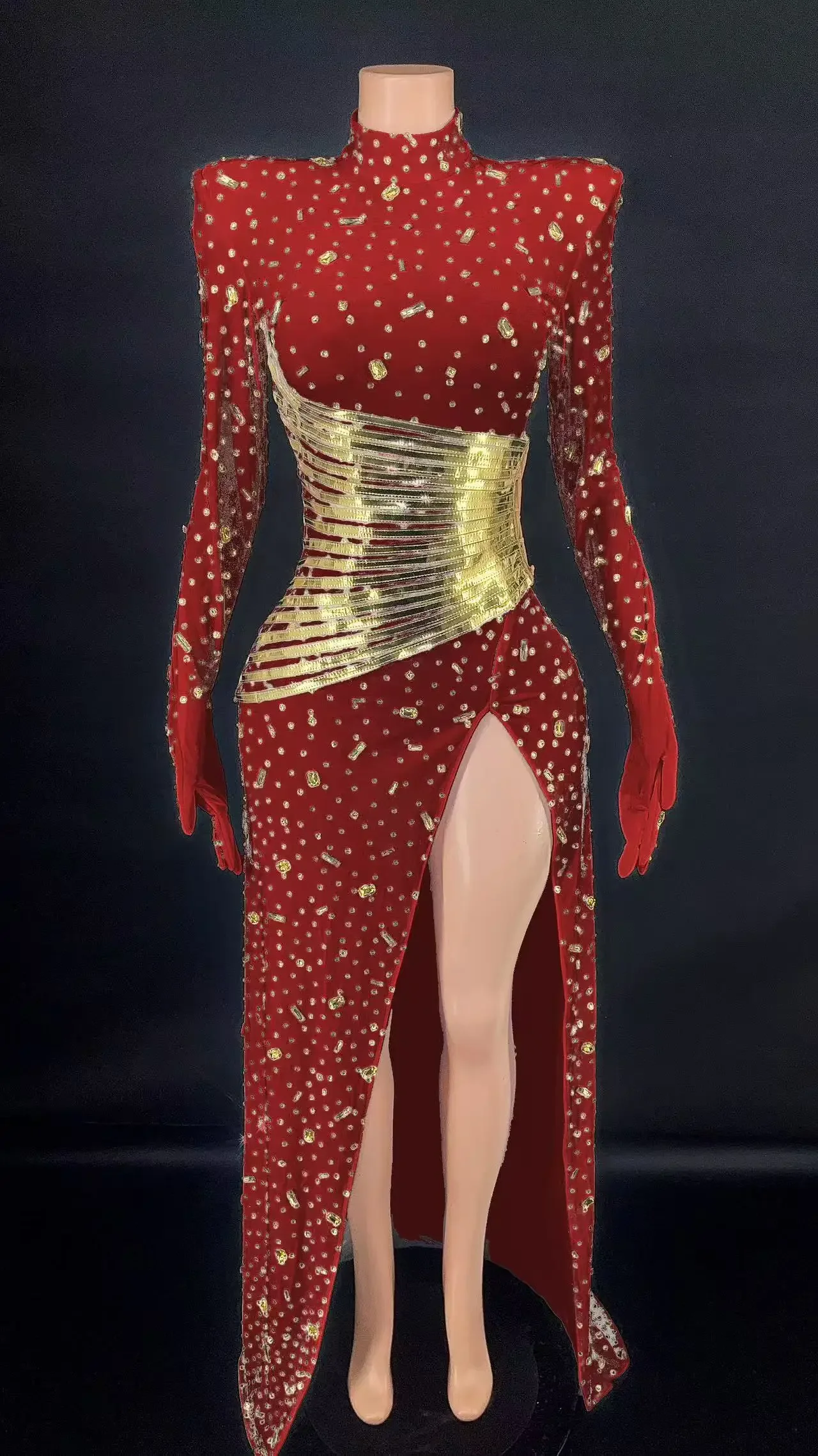 

Club Outfit Sexy Stage Evening Birthday Celebrate performer Rhinestone Big Sleeves Skirt Costume Women Dancer Prom Host wear