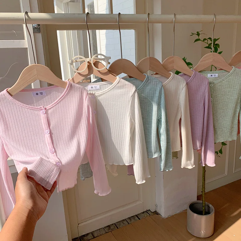 New Delivery Spring Summer Girl Clothes Lovely Coat Children baby Kids Students Fashion 90-140 2-7y Solid Fashion Cardigan