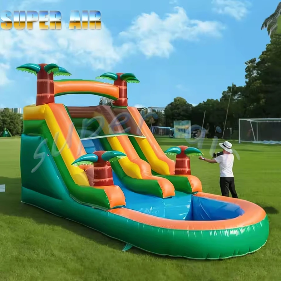 Tobogán de agua inflable comercial al aire libre para niños, tobogán de árbol de coco inflable de PVC