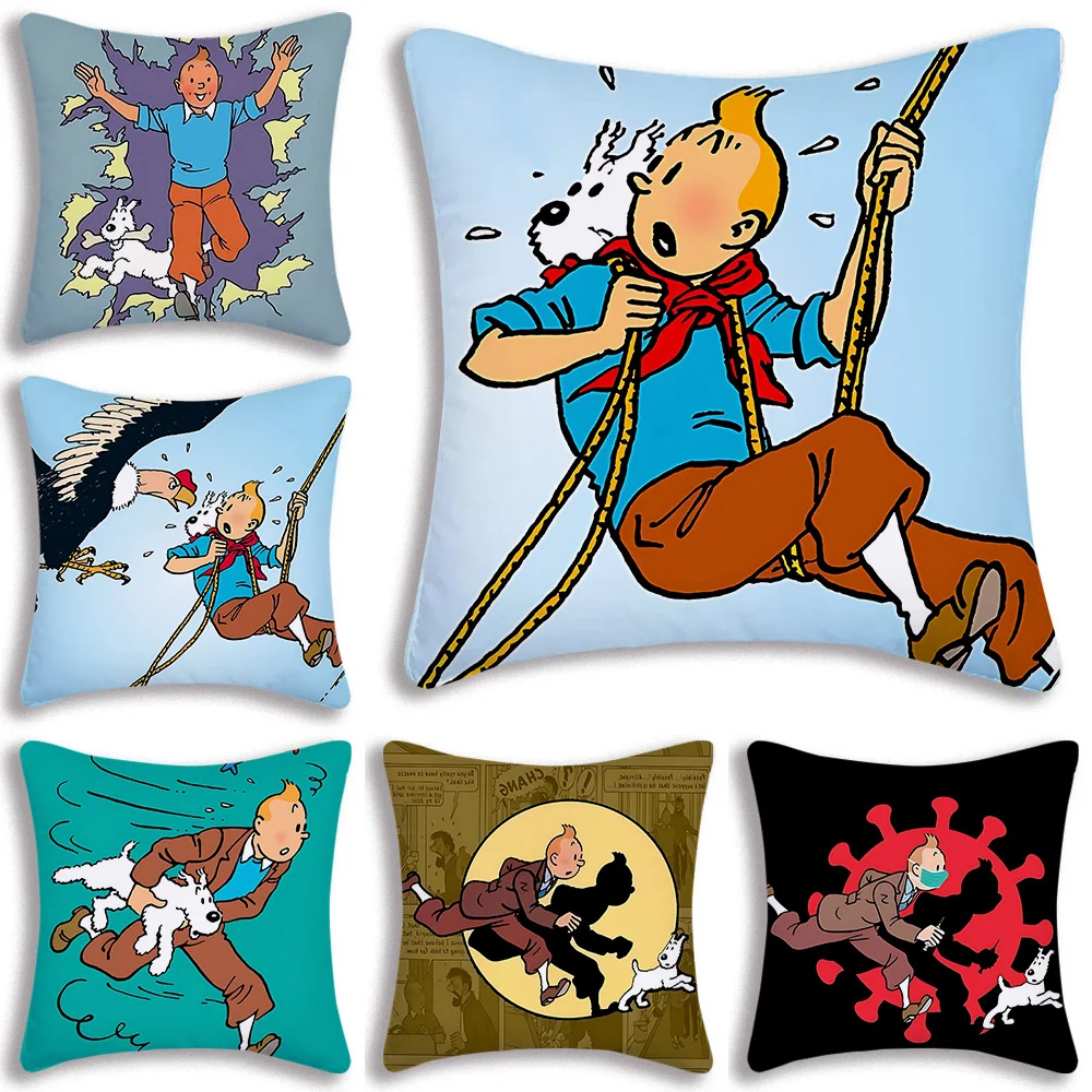 Pillow Covers Cartoon Sofa Decorative Home Double-sided Printing Short Plush Cute Cushion Cover T-T-tintin