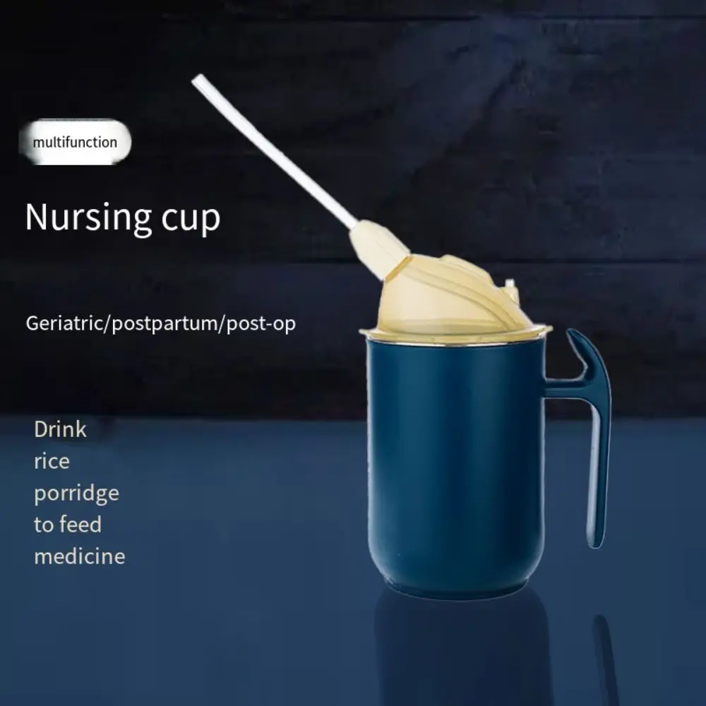

Spill Proof Adult Sippy Cups 400ml Insulated Elderly Drinking Cups with Straw Stainless Steel Feeding Cup for Patients
