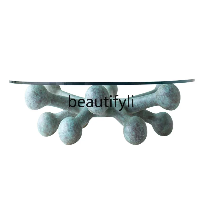 

Modern simple coffee table round tempered glass coffee table living room household tea table