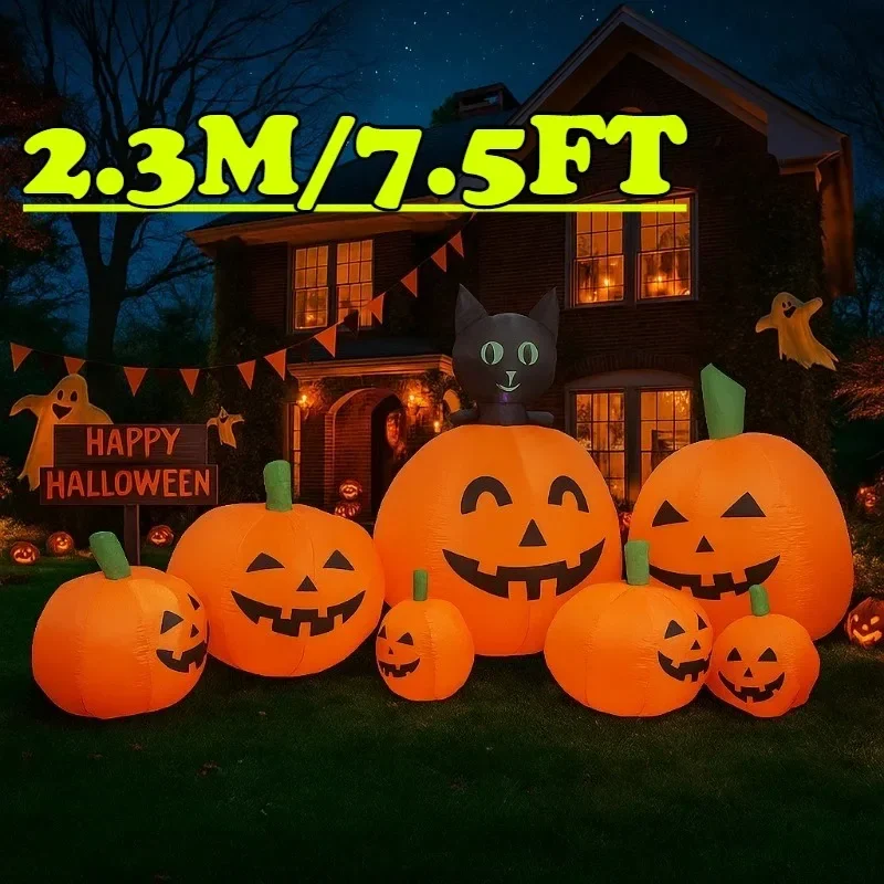 7,5 футов Хэллоуин Праздничное Освещение Тыквы Кошки Украшения Партия Надувная Модель Открытый Сад Ужасы Реквизит Крытый Домашний Декор