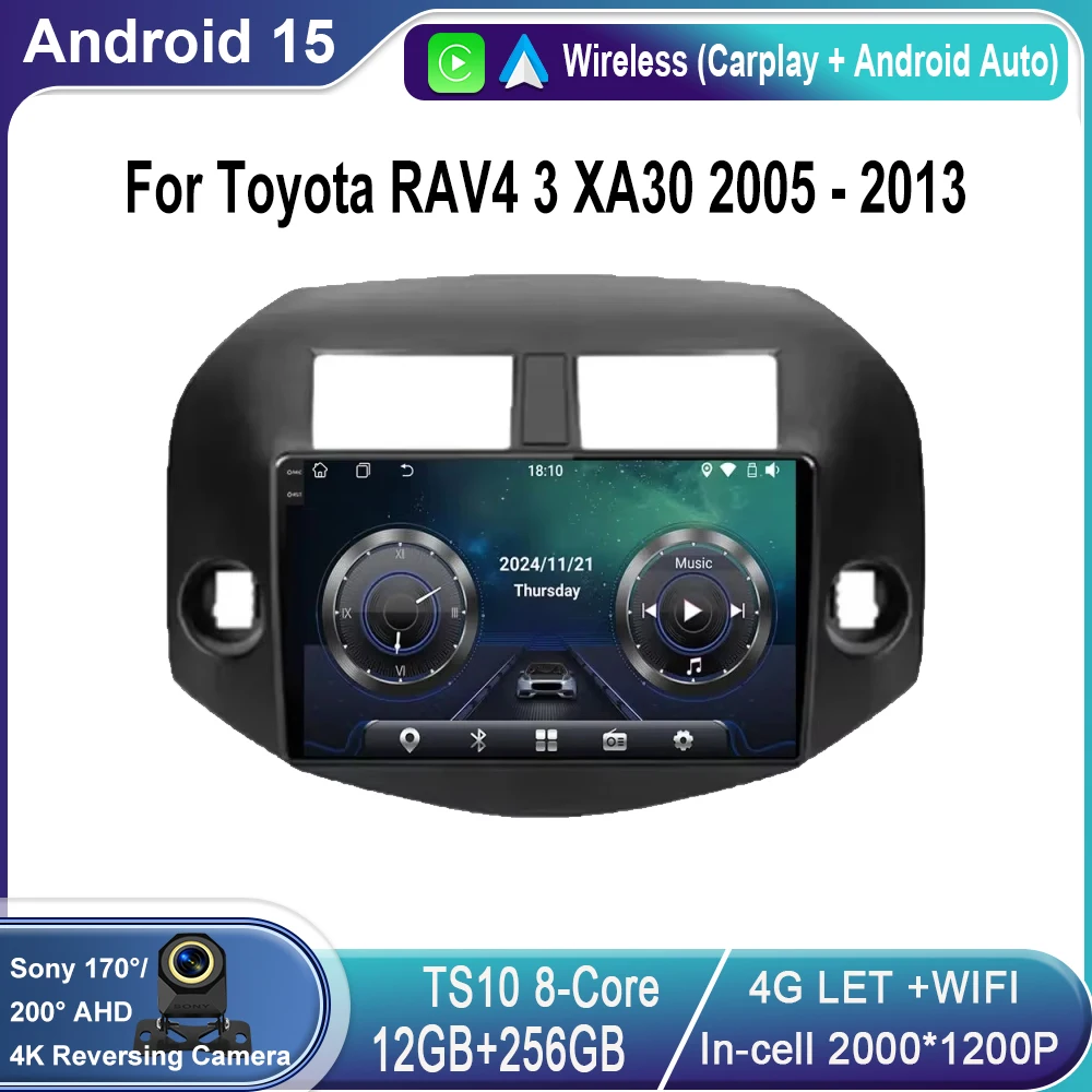 

Android 15 For Toyota RAV4 3 XA30 2005 - 2013 Car Radio Multimedia Video Player Navigation GPS stereo QLED 4G WIFI BT DSP No DVD