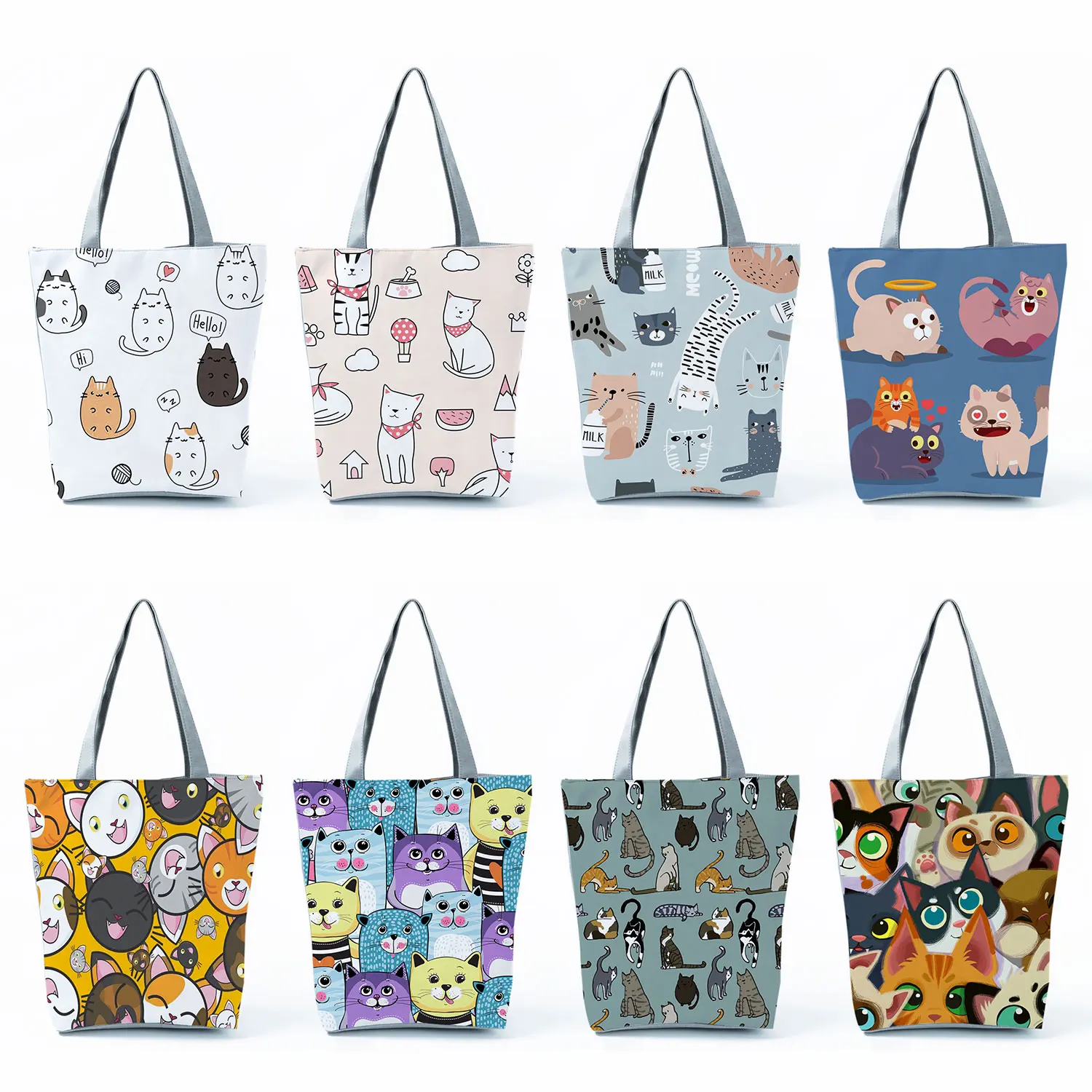 

Shopping Bags 2023 New Fashion Anime Cat Print High Capacity Travel Beach Tote Eco Reusable Casual Women's Handbag Shoulder Bag