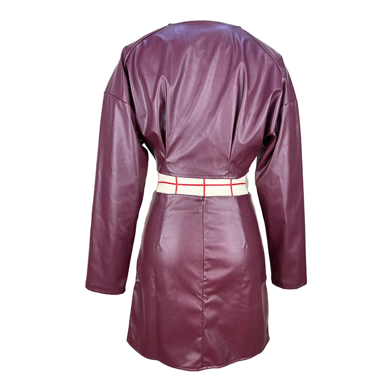 Doyerl PU Faux Leather Dress Sets Woman 2 Piece Outfit Club Wear Party Single Button Cropped Jacket and Mini Skirt Matching Sets