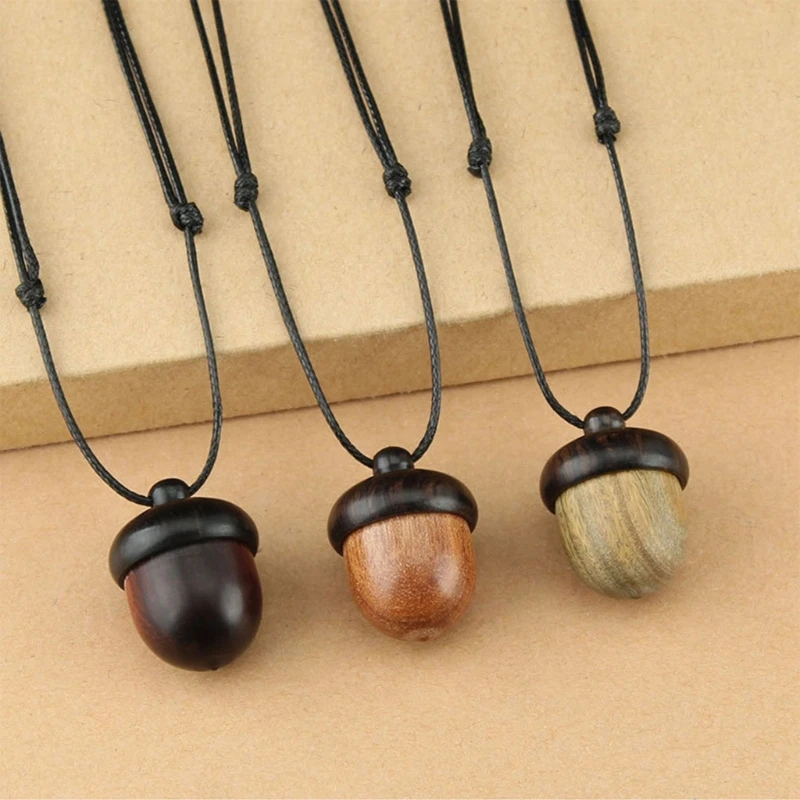 Simple Literary Men and Women Jewelry Wishing Bottle Vintage Screwable Ebony Acorn Pendant Gawu Box Adjustable Necklace Dropship