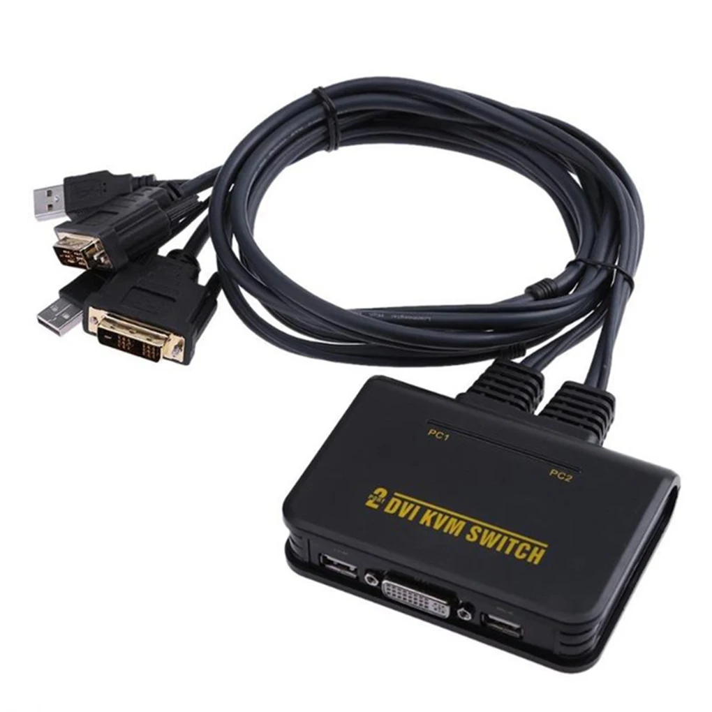 2 Port USB2.0 DVI KVM Switcher Switch Box 2 in 1 Audio Video Cable Keyboard Mouse HD KVM Switch