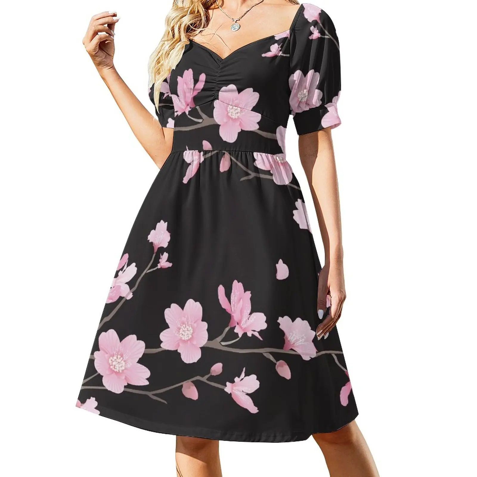 Cherry Blossom flower plant - Black Sleeveless Dress women's summer clothing 2023 luxury dress dress for woman