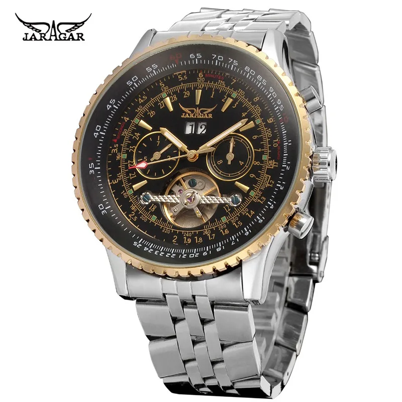 

Fashion Jaragar Top Brand Full Stainless Steel Hot Selling 6 Pin Man Business Automatic Mechanical Tourbillon Wrsit Watches