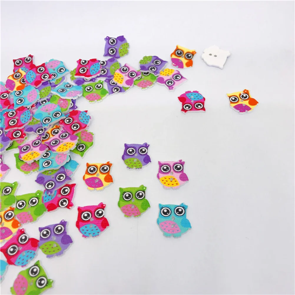 100pcs 2-Hole Colorful Wooden Buttons in the Shape of Owl for Sewing Scrapbooking(Assorted) wood buttons