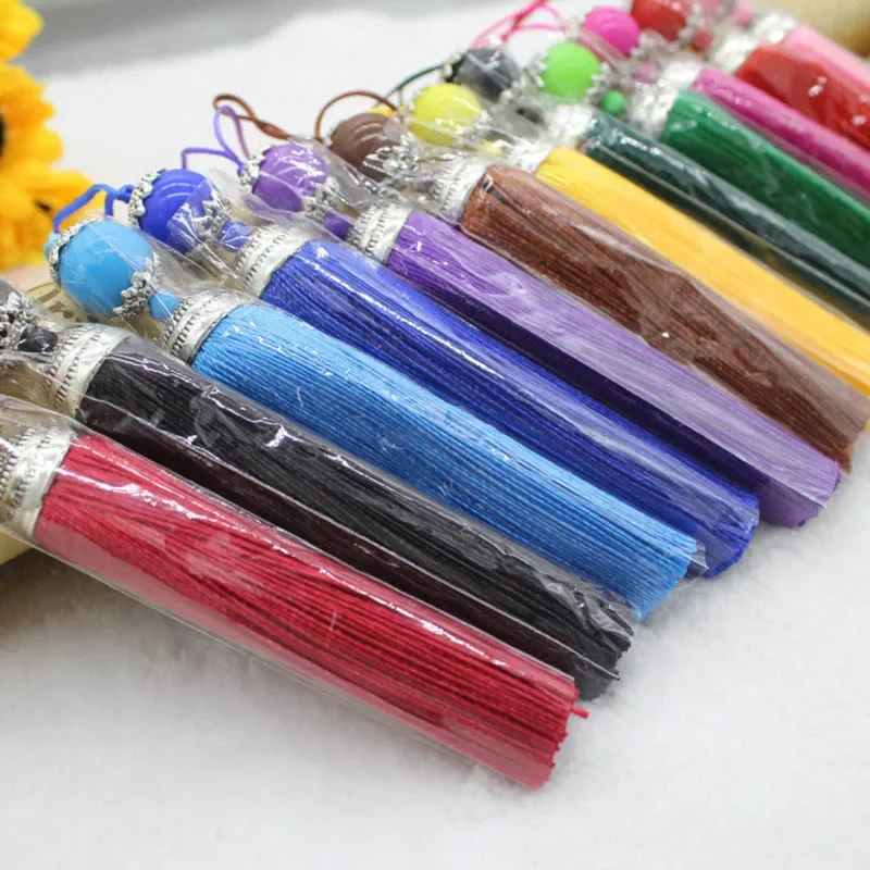 2/5Pcs 8CM Silk Tassel with Acrylic Beads Fringe Brush Tassels Trim Pendant for Crafts DIY Jewelry Finding Key Chain Accessories