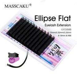 MASSCAKU C/D Curl Ellipse Flat Eyelash Extensions Natural Soft Faux Mink Double Split Tips Shaped Eyelashes Extension Supplies