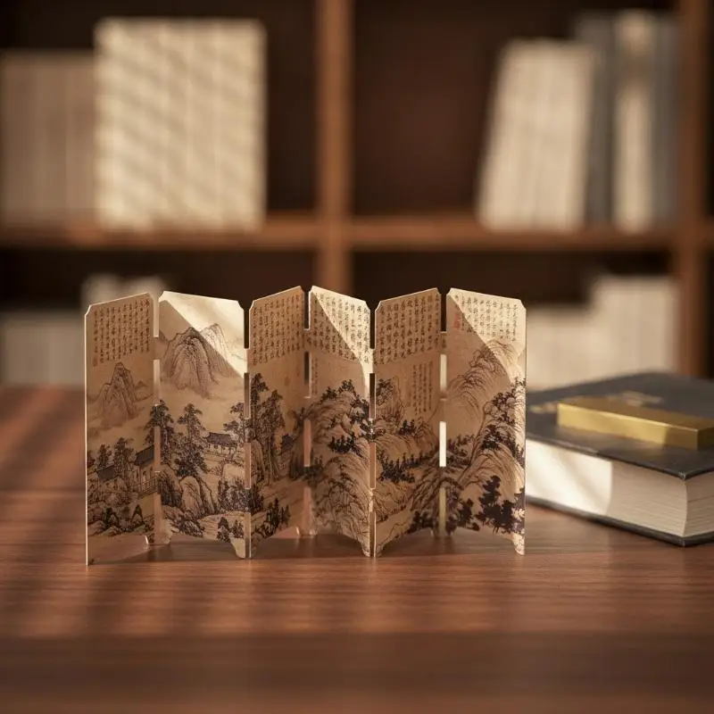 Chinese Style Folding Screen Bookmark, Vintage Calligraphy Painting Book Marker, Creative Reading Page Tag Student Book Decor