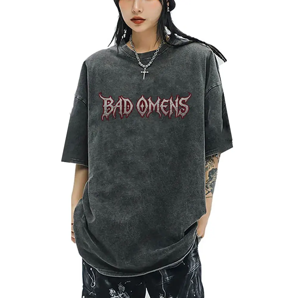 

Washed Vintage Rock Band Bad Omens Graphic T-shirt Do You Feel Love 2025 Europe Tour T-shirts Men Women Casual Oversized T Shirt