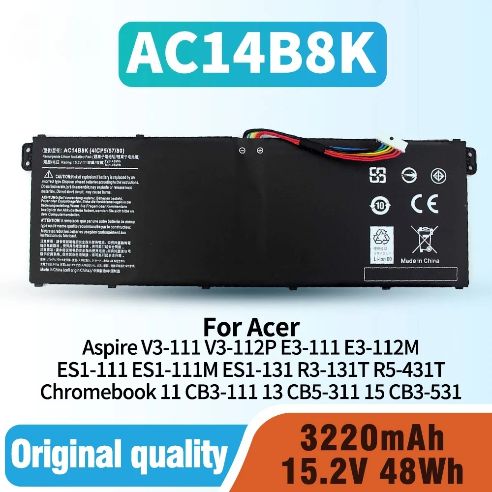 Batterie AC14B8K pour Acer Aspire 5 A515-51 V3-372T R5-571T R7-371 ES1-511 Nitro 5 AN515-51 Spin SP111-31 CB3-531 CB5-571 SF314