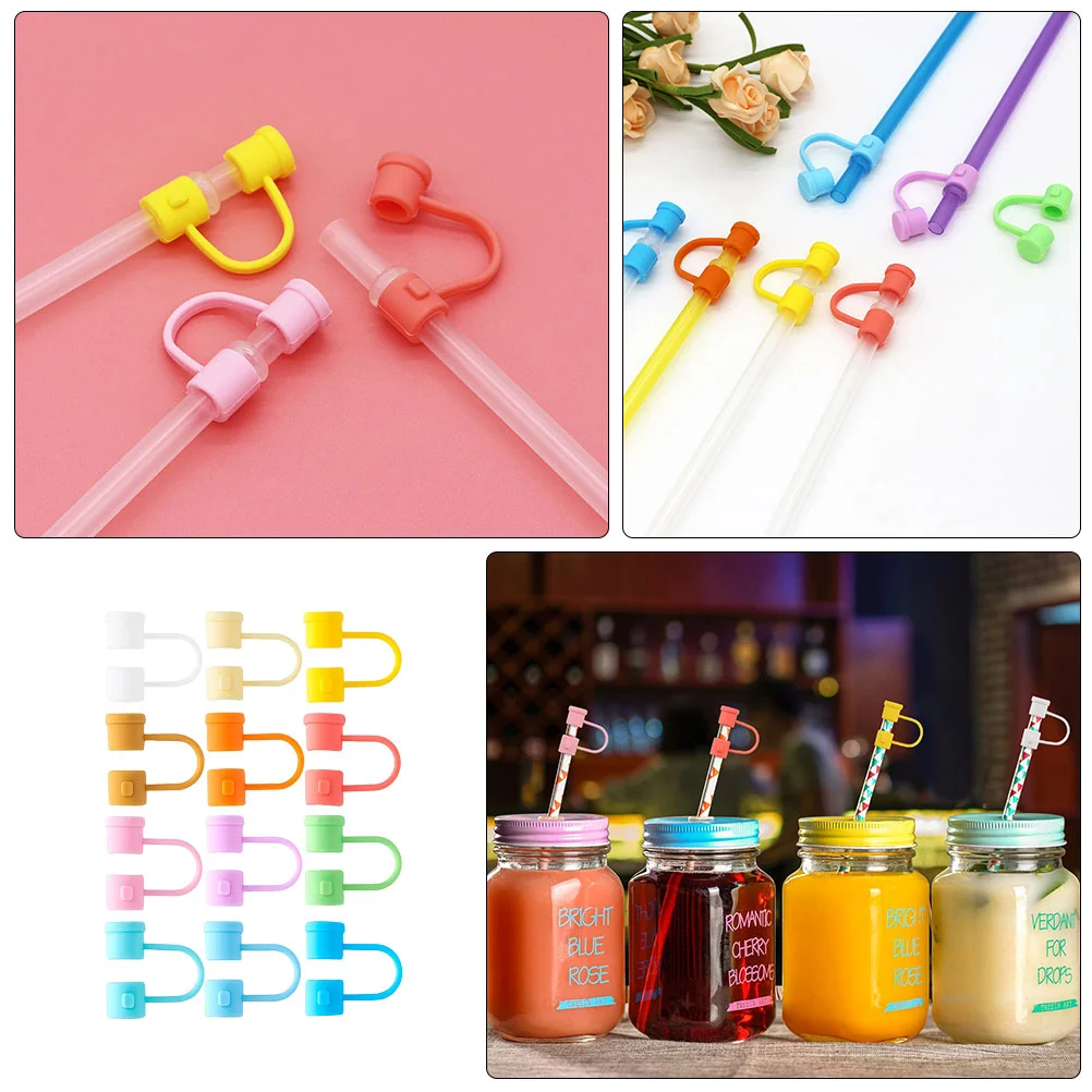 12 Pcs Silicone Straw Stopper Assorted Color Covers Tip Animal Dustproof Reusable Straws Caps Silica Gel Home Use Colorful