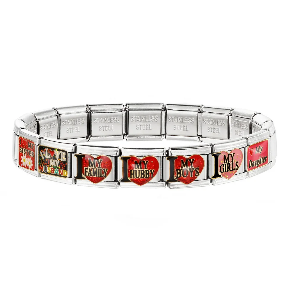 Design Warm Family Relationship Words Charms Italian Links Fit 9mm Stainless Steel Beads Making Jewelry DIY Bracelet Accessories