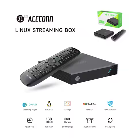 ACECONN Pi2 Linux 4K HD Super box IPTV TV Box - Full Format Decoding &amp; Learning Remote Control STB Player