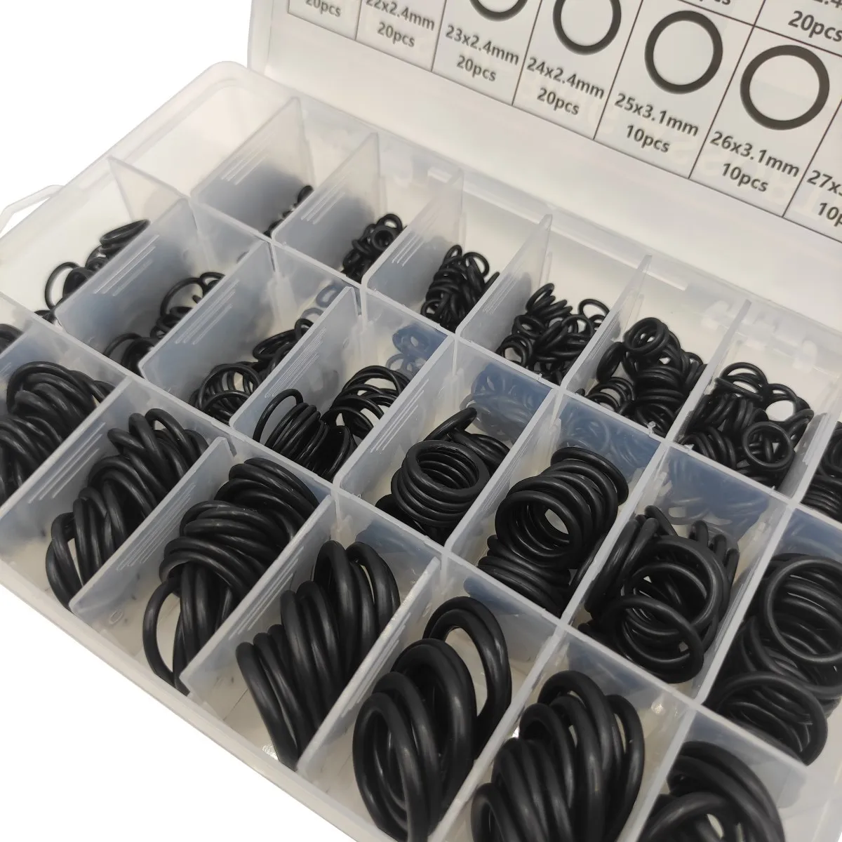 

High Temperature Resistant Nitrile Rubber O Ring Set 740pcs Black Sealing Rings Corrosion Resistant Boxed Orings