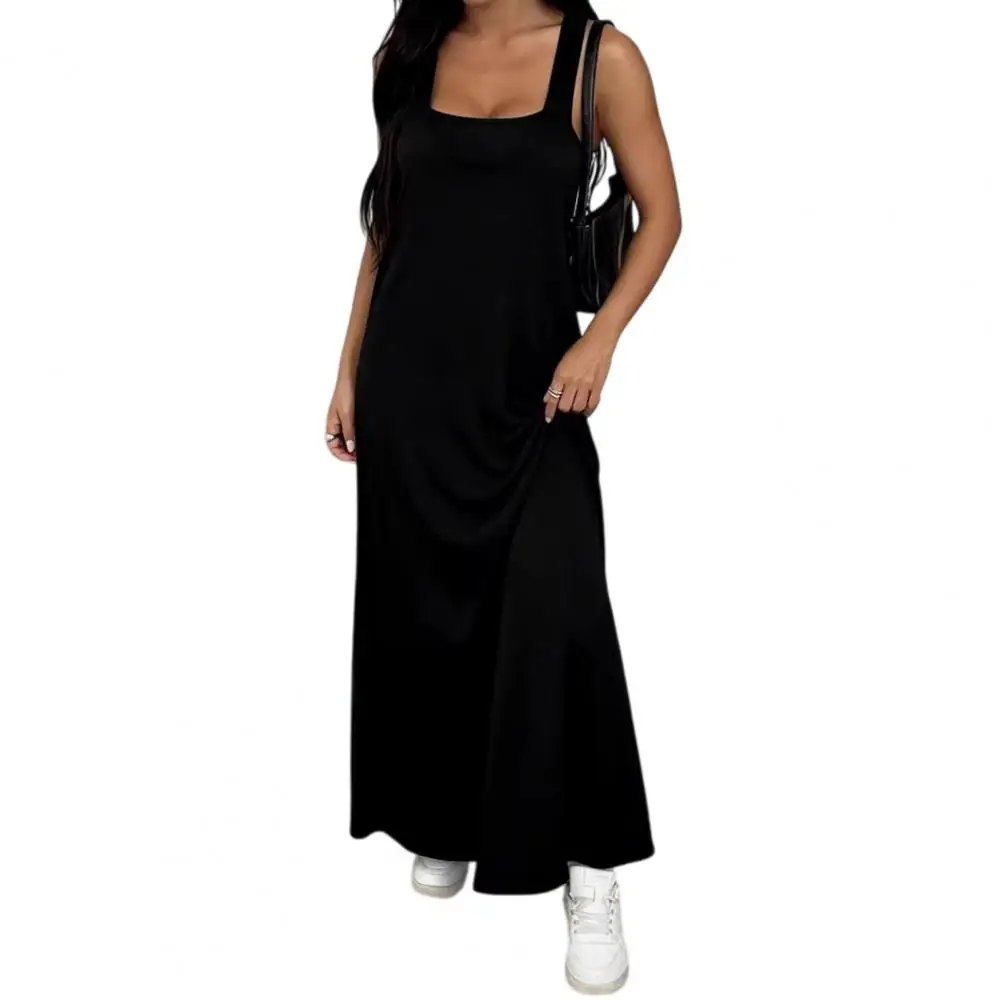 Loose Fit Summer Dress Women’s Summer Two-piece Set Solid Color Cami Top Ankle-length Midi Dress Wide Strap Outfit Women Dress