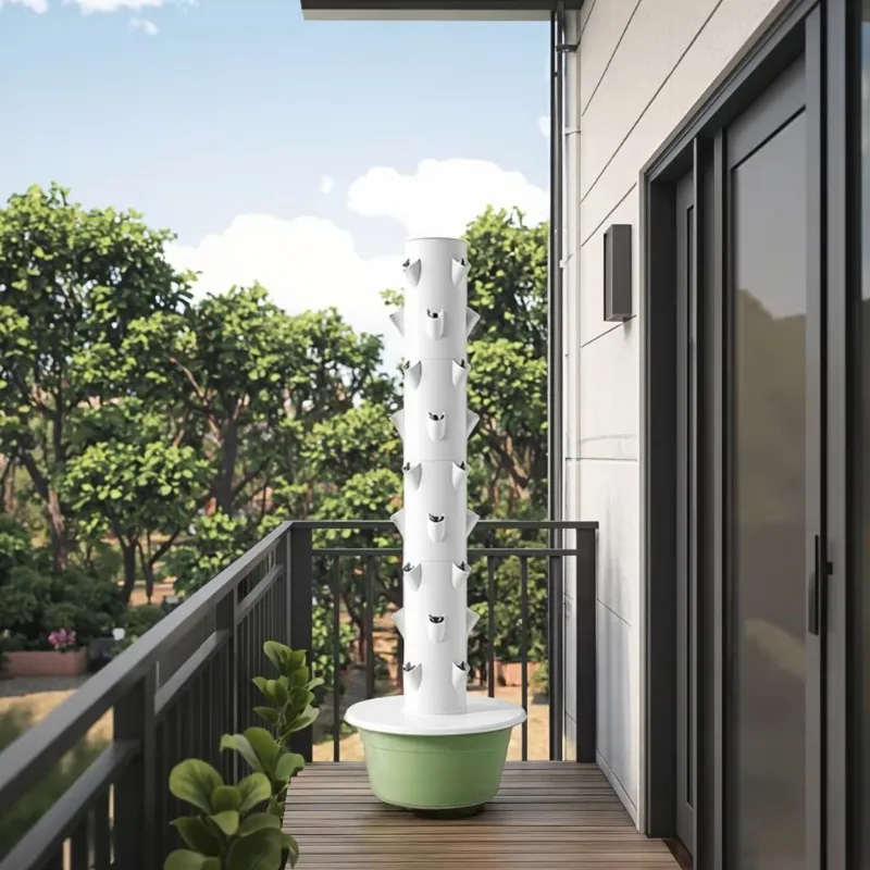 CE Marked 9 Layers Hydroponic Tower EU/UK Plug Vertical Garden For Indoor & Outdoor Vegetable Cultivation