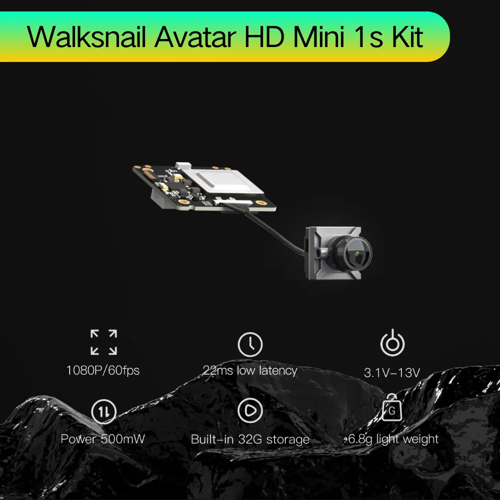 Caddx Walksnail Avatar Mini 1S Kit, 1080P/60fps, 350mW, 22ms, baja latencia, almacenamiento integrado de 8GB para Dron de carreras FPV Tinywhoop