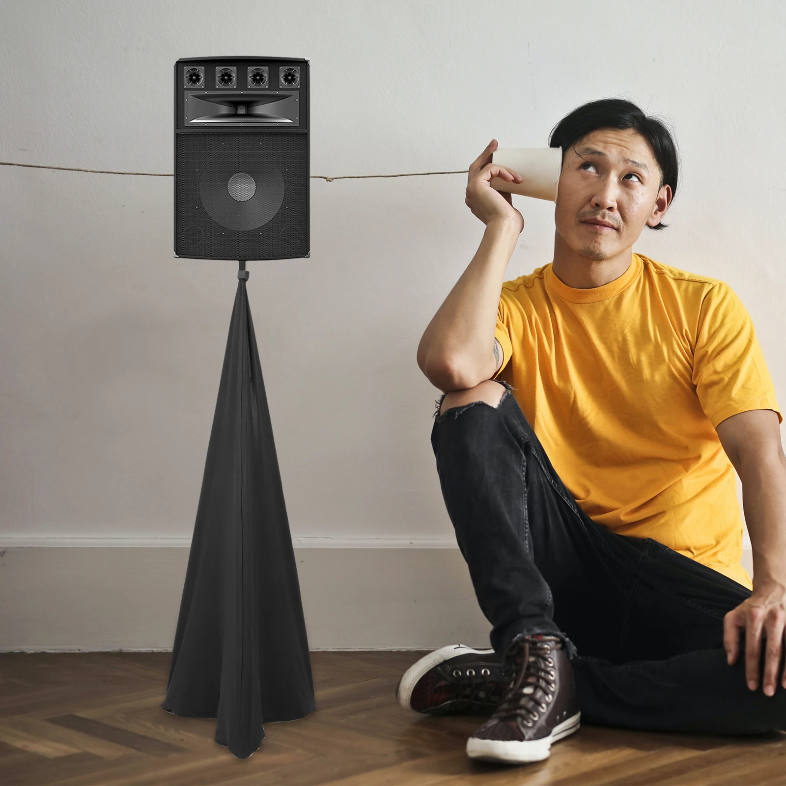 

Speaker Cloth Cover Black Gauze Speakers Stand Skirt Tripod Covers For Banquets Weddings Concerts Stage Use