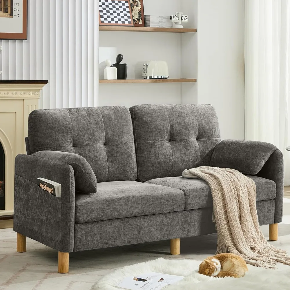 أريكة شانيل معاصرة لشخصين مع وسائد مسند للذراعين، ومقصورات تخزين، وتجميع بسيط، وتنجيد متين #1