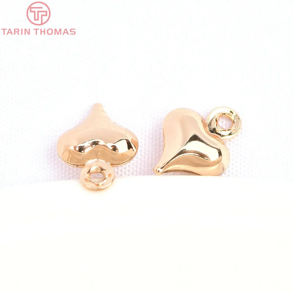 (1627)20PCS 6x8MM 24K Gold Color Plated Heart Pendant Charm for DIY Jewelry Making Finding Accessories