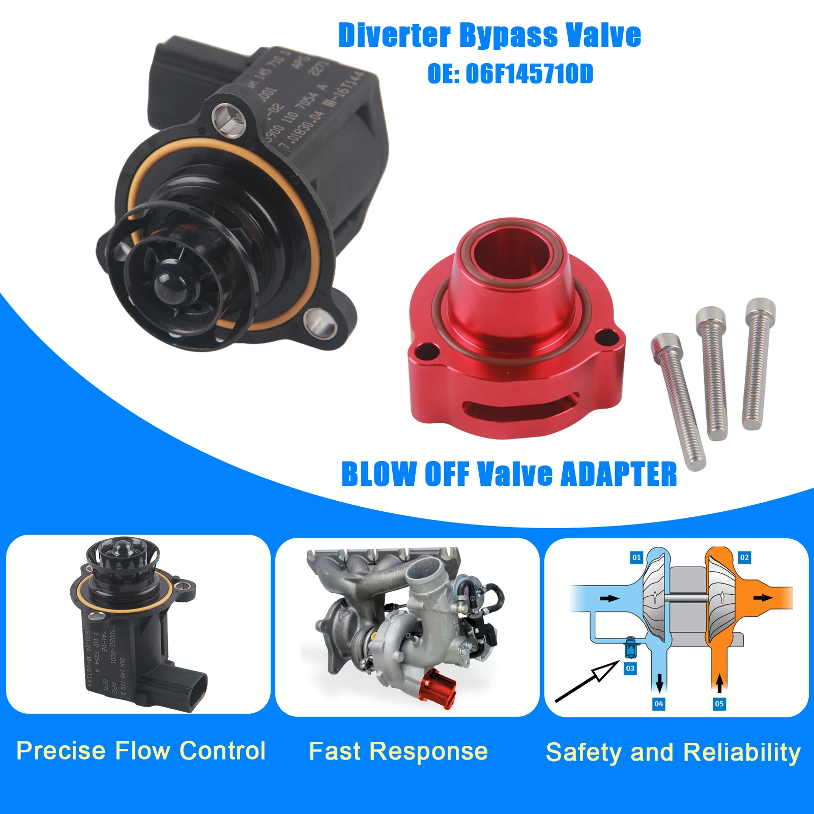 NEW Turbocharger Diverter Bypass Blow off Valve Adapter 2.0L for A3 A4 TT VW CC Eos GTI Jetta Passat Tiguan Beetle 06H145710 D