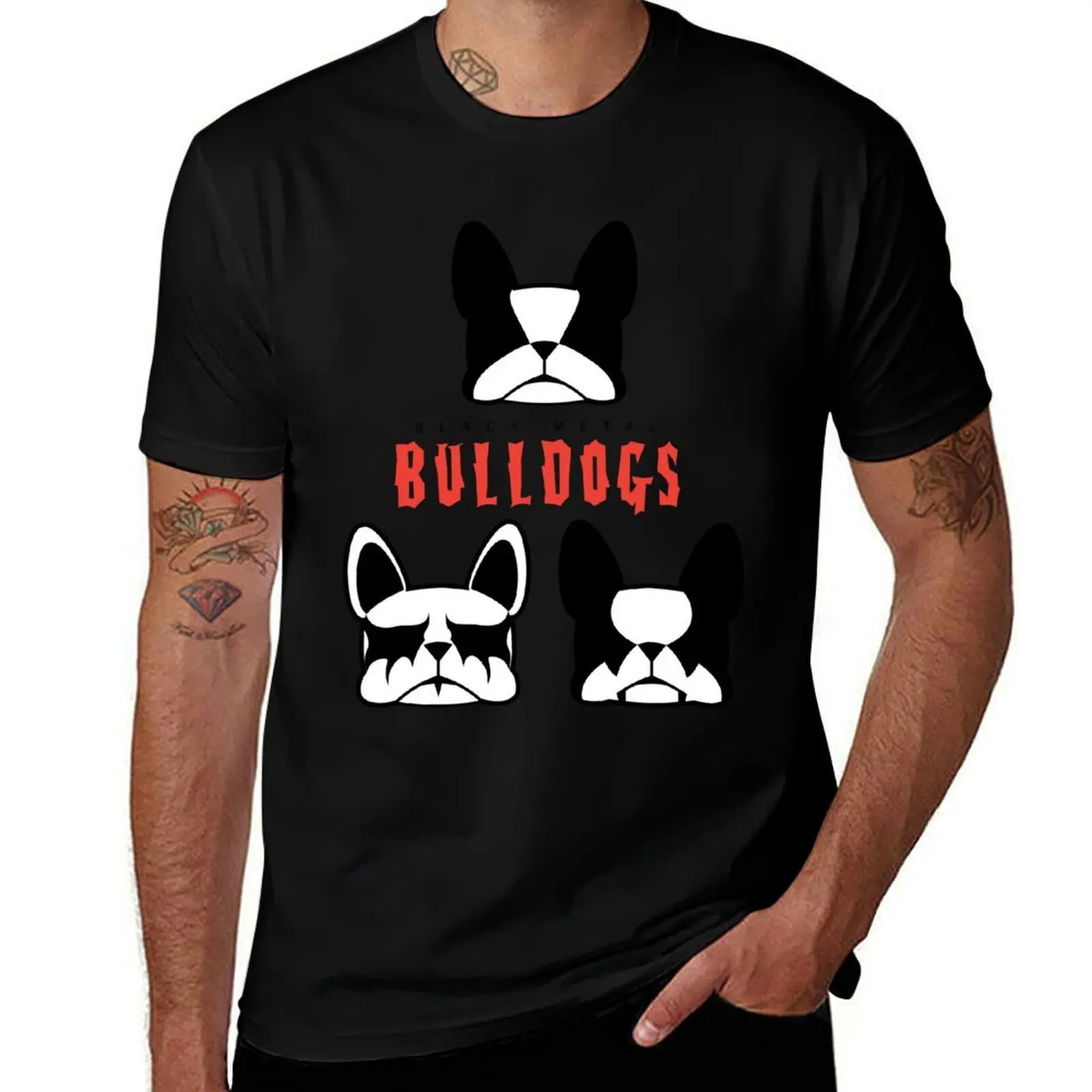 Black Metal Bulldogs T-Shirt Work Wear Simple Tee Shirt