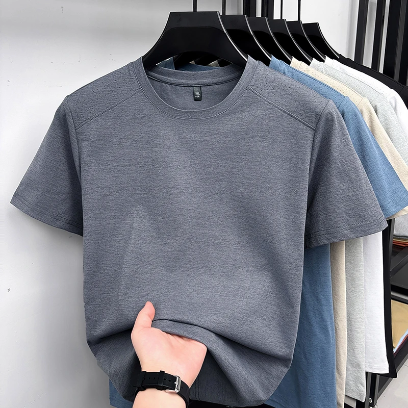 Cool Touch Schulter-Mesh-Perforiertes T-Shirt für Herren Rundhals Raglan Stretch Atmungsaktiv Anti-Schweiß Jogging Walking Basis-Bekleidung – Detail 13