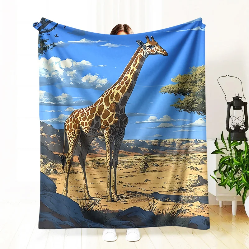 1pc 2025 New Retro Giraffe Print Blanket - Soft Warm All-Season Throw for Sofa Bed Car Office & Camping - Machine Washable