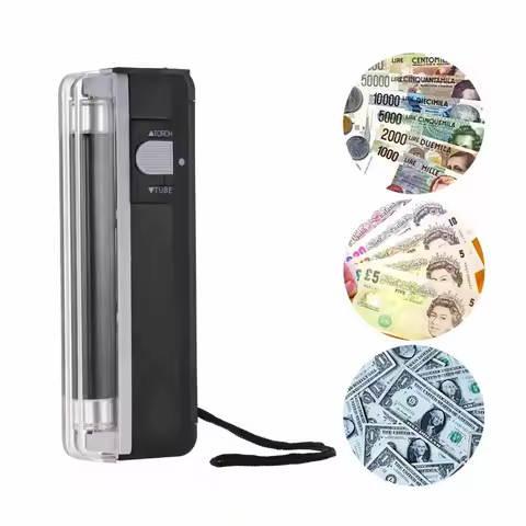 2-in-1 Portable Mini Money Detector Counterfeit Cash Currency Banknote Bill Checker Tester with UV Light Flashlight for USD EURO