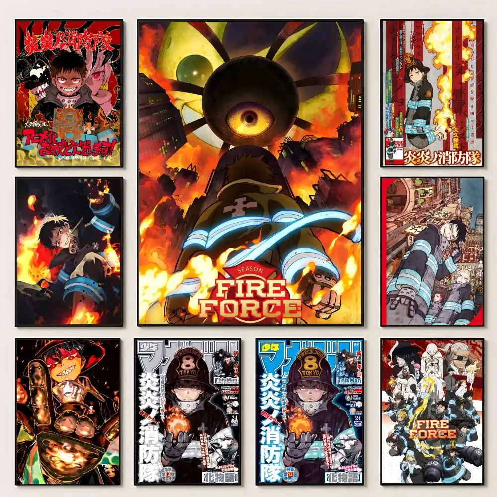 Anime Fire Force Poster Self‑Adhesive Waterproof PP Poster Coffee House Bar Wall Art Sticker Room Home Decor